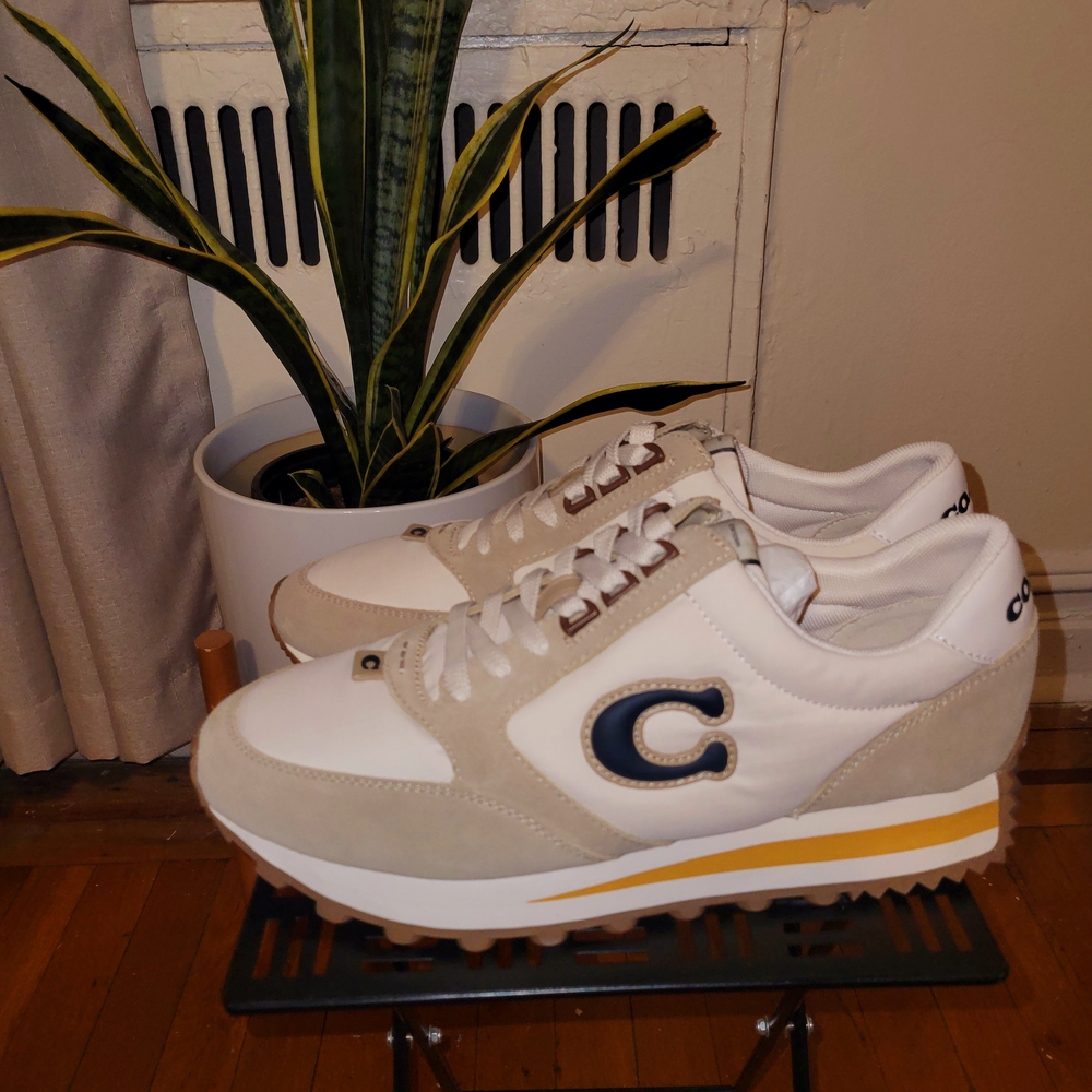 White and Beige Sneakers with C Logo